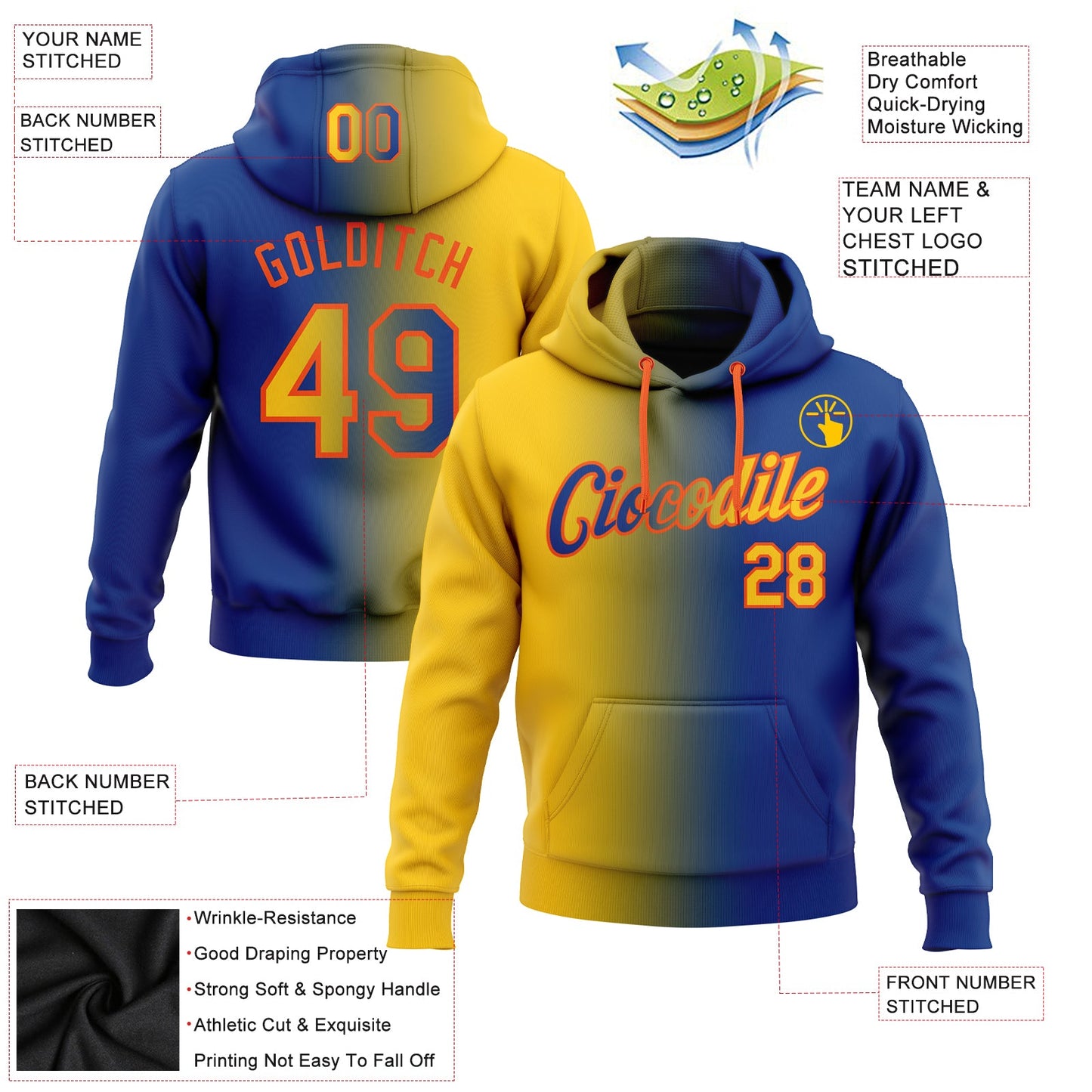Custom Stitched Royal Yellow-Orange Gradient Fashion Sports Pullover Sweatshirt Hoodie view 2