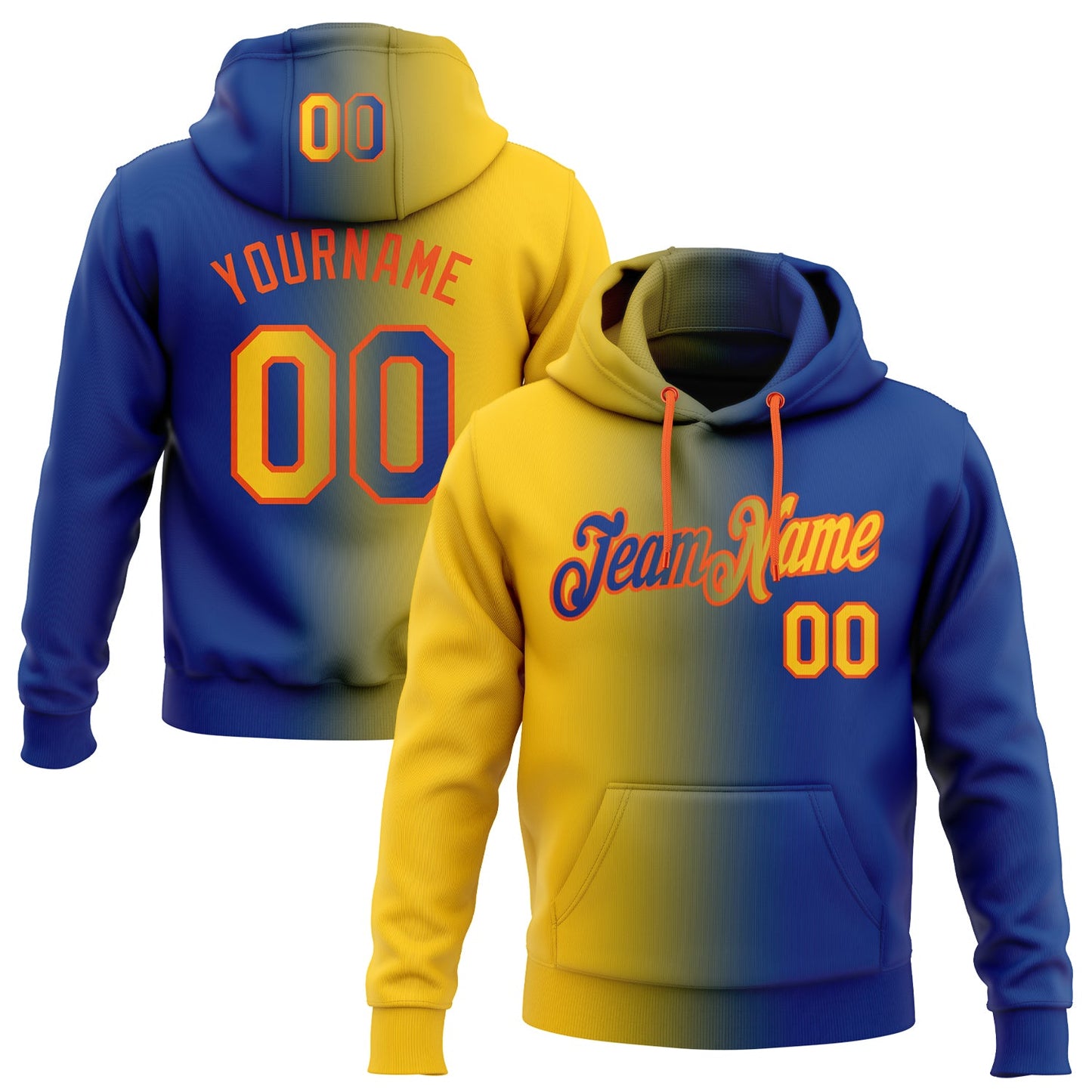 Custom Stitched Royal Yellow-Orange Gradient Fashion Sports Pullover Sweatshirt Hoodie - Main View