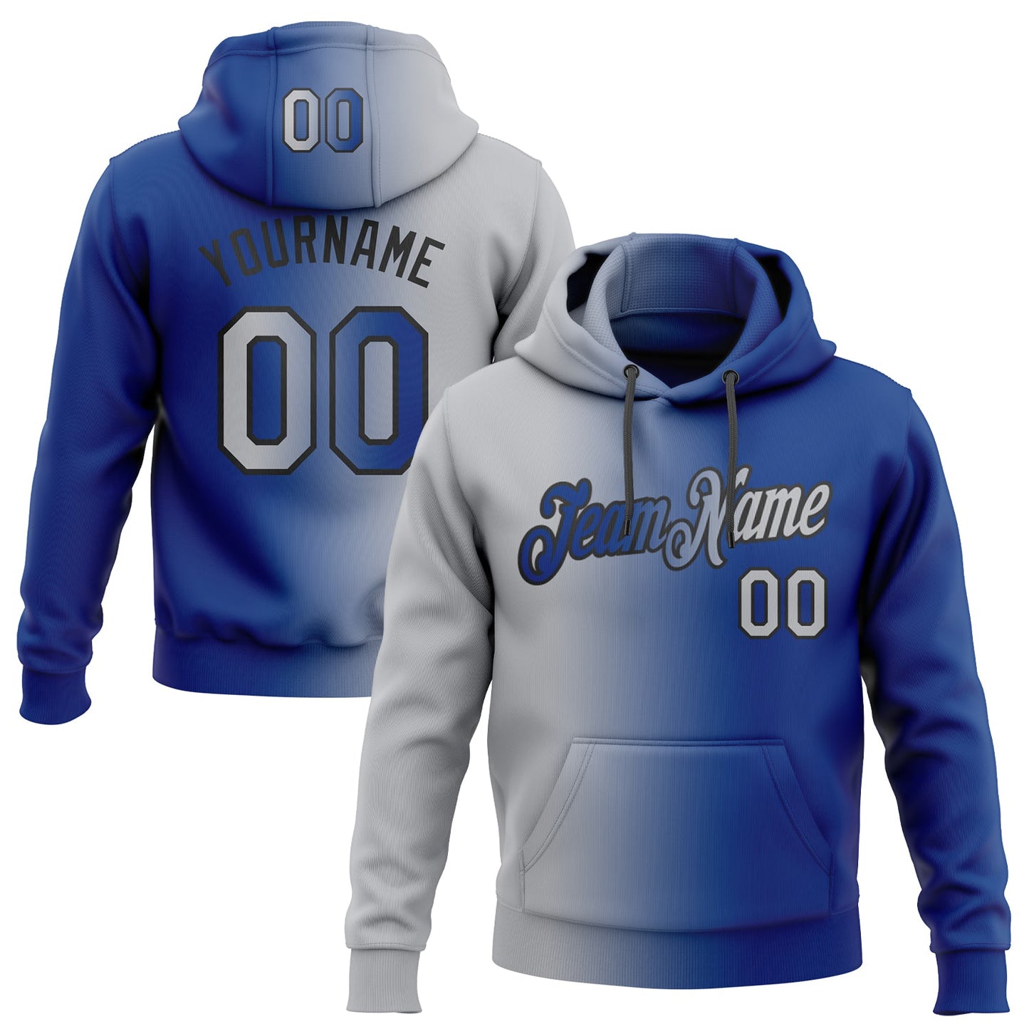 Custom Stitched Royal Gray-Black Gradient Fashion Sports Pullover Sweatshirt Hoodie - Main View