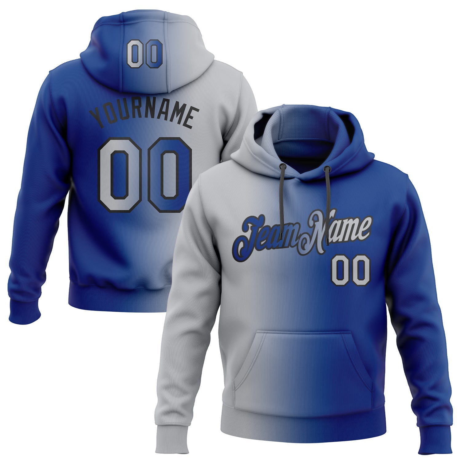 Custom Stitched Royal Gray-Black Gradient Fashion Sports Pullover Sweatshirt Hoodie - Main View