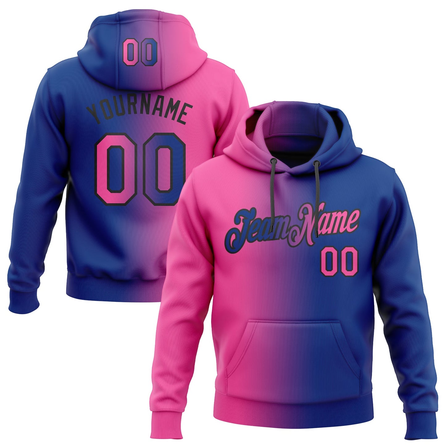 Custom Stitched Royal Pink-Black Gradient Fashion Sports Pullover Sweatshirt Hoodie - Main View