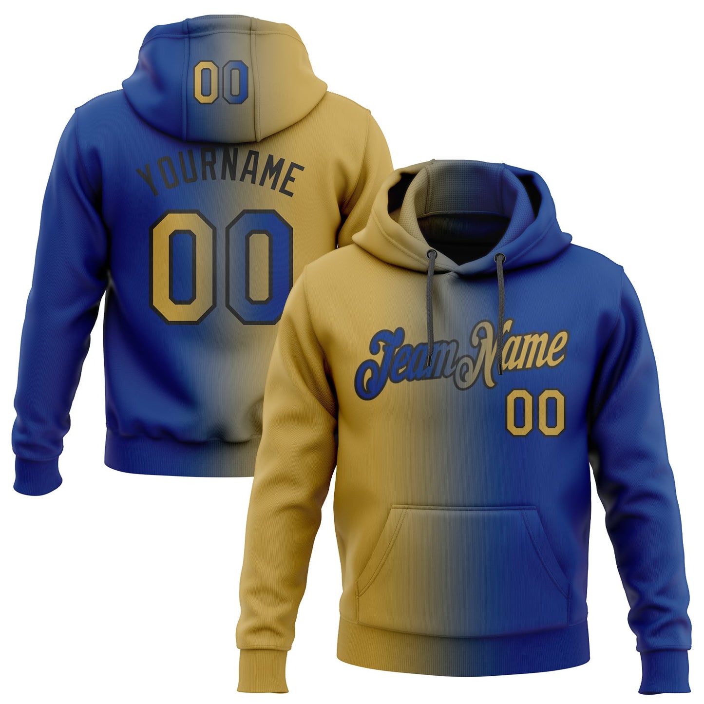 Custom Stitched Royal Old Gold-Black Gradient Fashion Sports Pullover Sweatshirt Hoodie - Main View