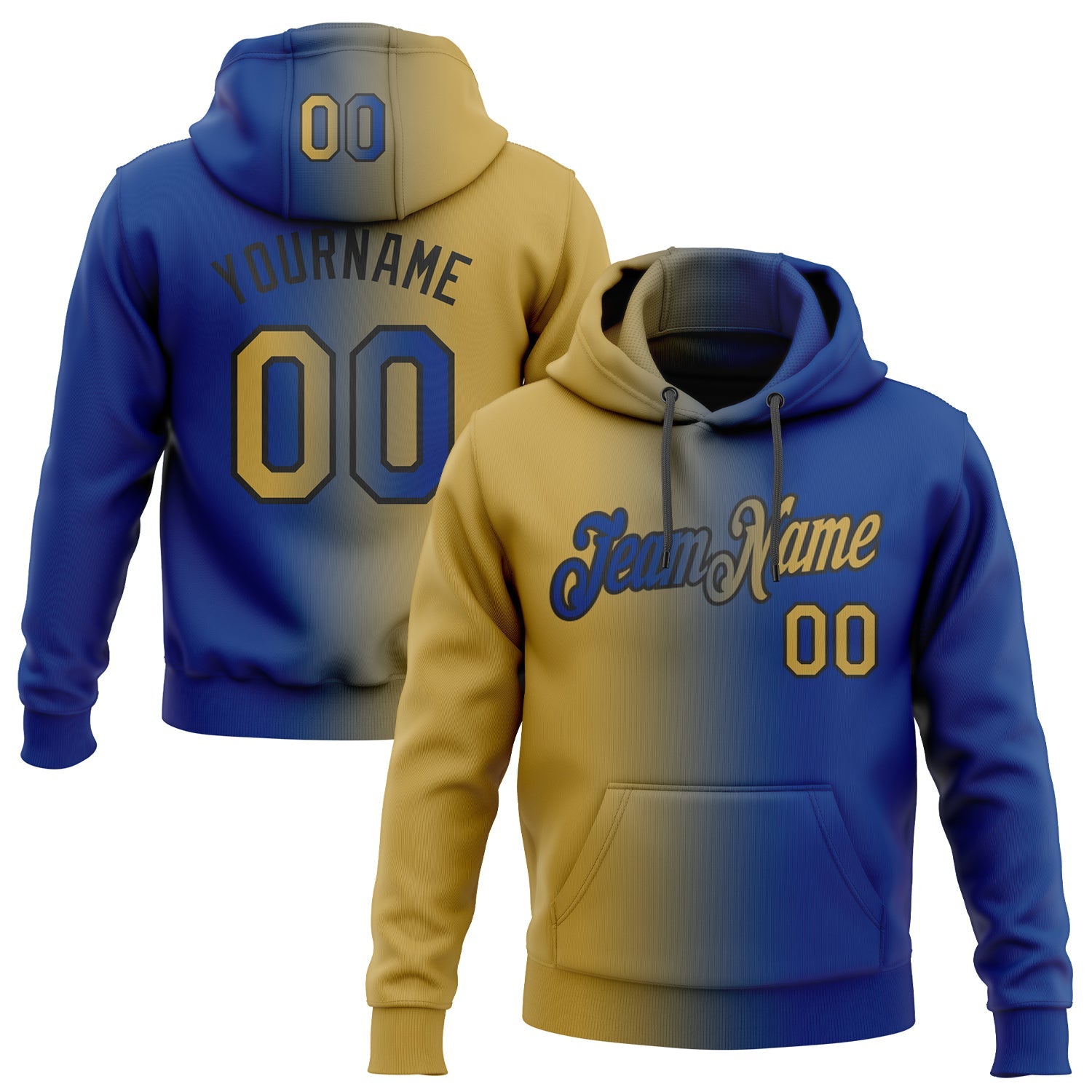 Custom Stitched Royal Old Gold-Black Gradient Fashion Sports Pullover Sweatshirt Hoodie - Main View
