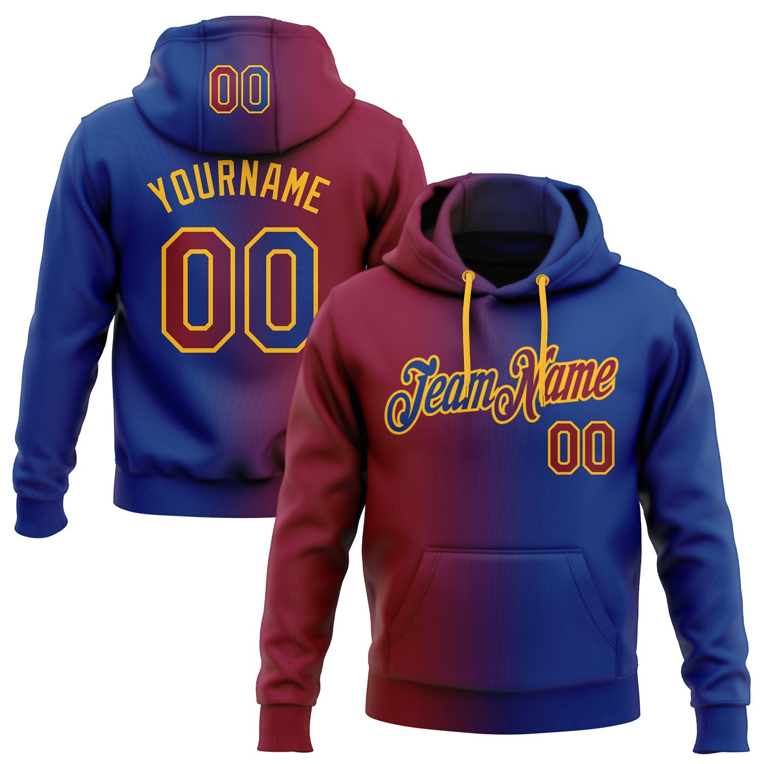Custom Stitched Royal Maroon-Gold Gradient Fashion Sports Pullover Sweatshirt Hoodie - Main View