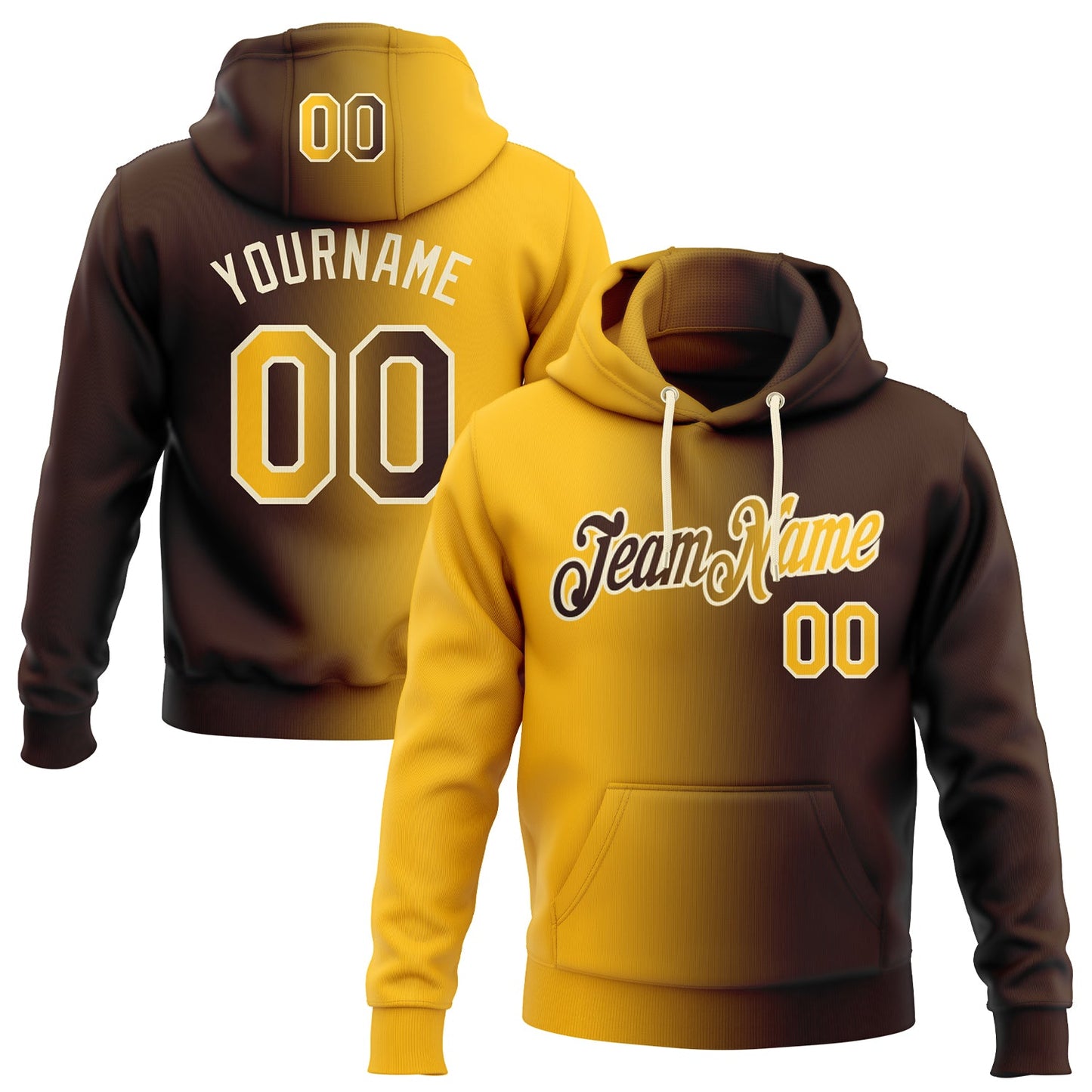Custom Stitched Brown Gold-Cream Gradient Fashion Sports Pullover Sweatshirt Hoodie - Main View