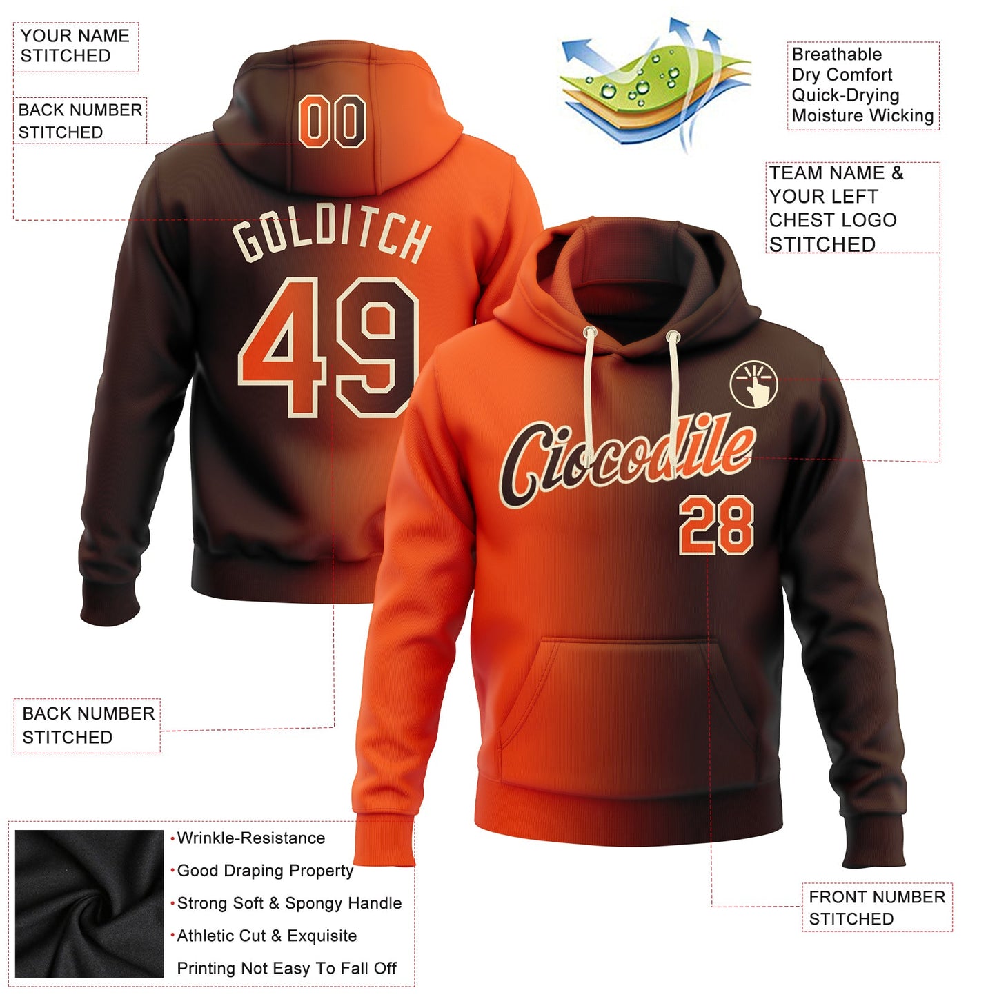 Custom Stitched Brown Orange-Cream Gradient Fashion Sports Pullover Sweatshirt Hoodie view 2