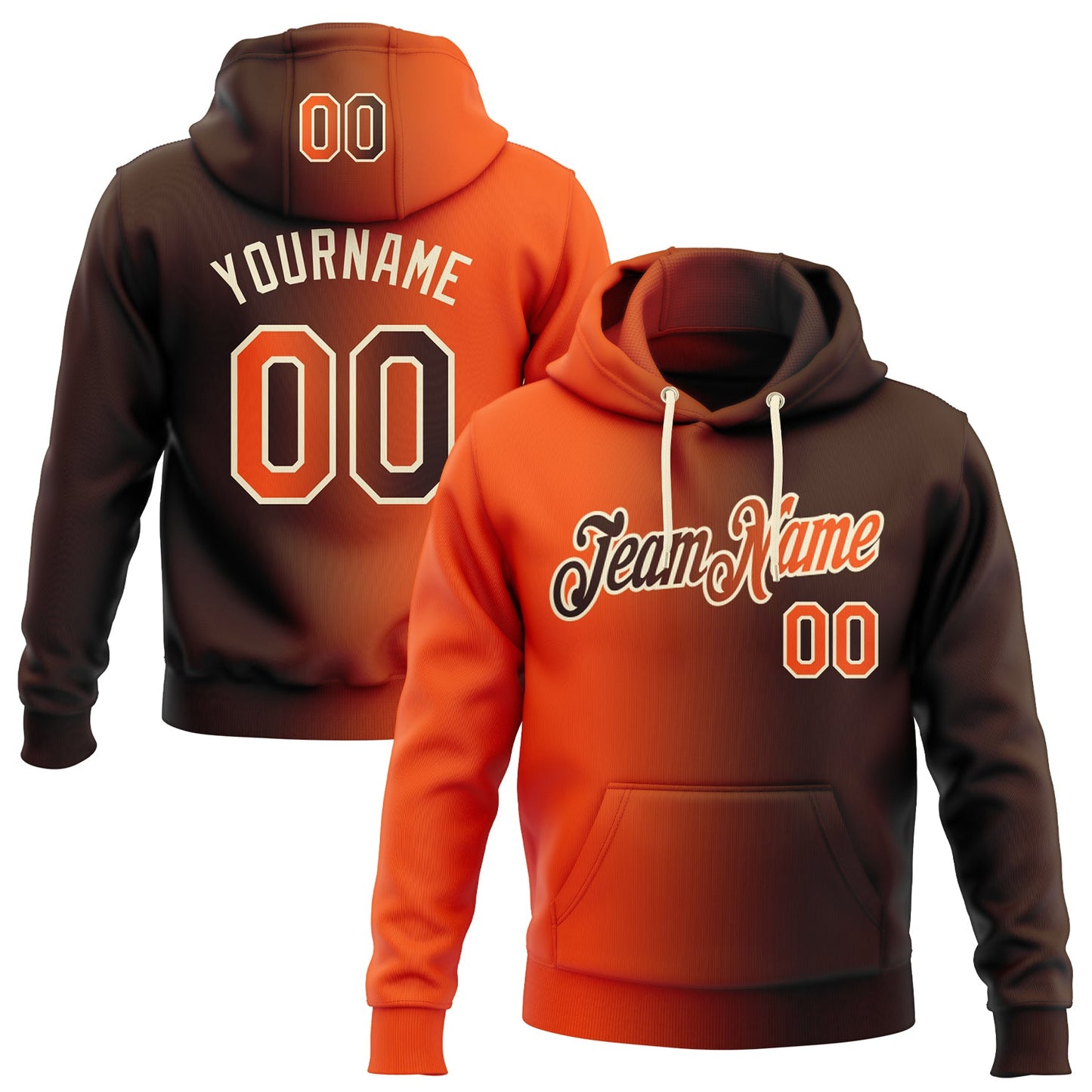 Custom Stitched Brown Orange-Cream Gradient Fashion Sports Pullover Sweatshirt Hoodie - Main View