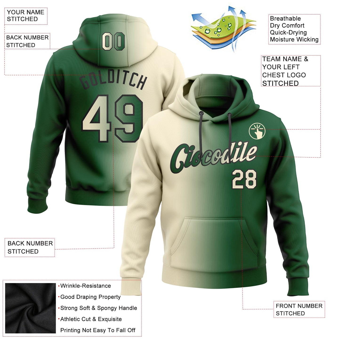 Custom Stitched Green Cream-Black Gradient Fashion Sports Pullover Sweatshirt Hoodie view 2