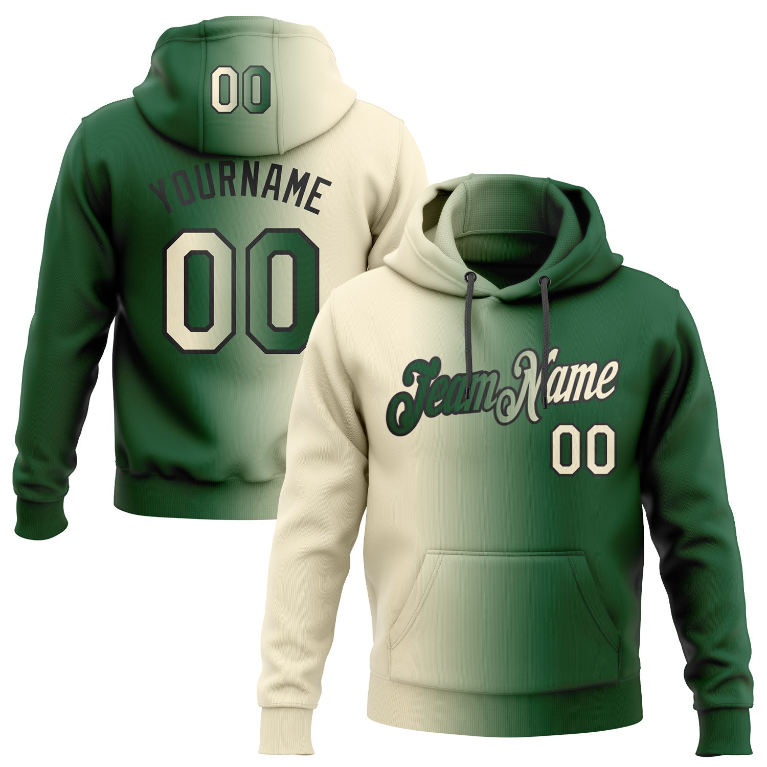 Custom Stitched Green Cream-Black Gradient Fashion Sports Pullover Sweatshirt Hoodie - Main View