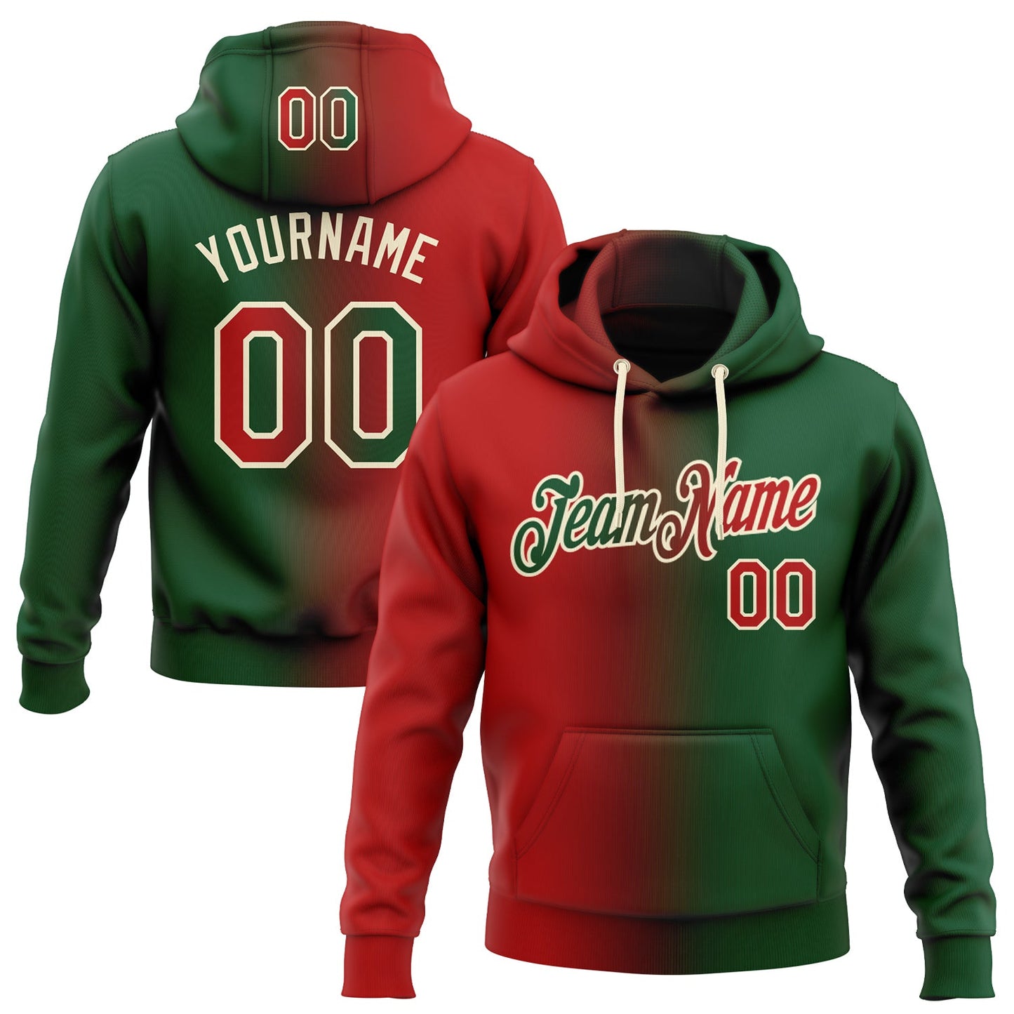 Custom Stitched Green Red-Cream Gradient Fashion Sports Pullover Sweatshirt Hoodie - Main View