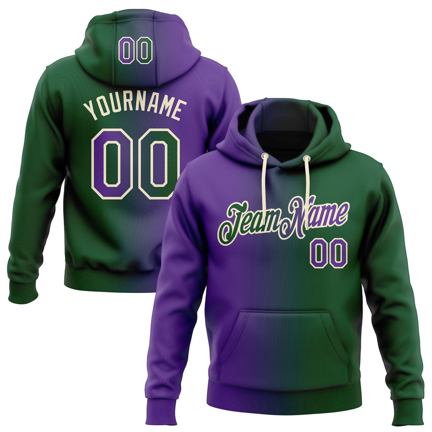 Custom Stitched Green Purple-Cream Gradient Fashion Sports Pullover Sweatshirt Hoodie - Main View