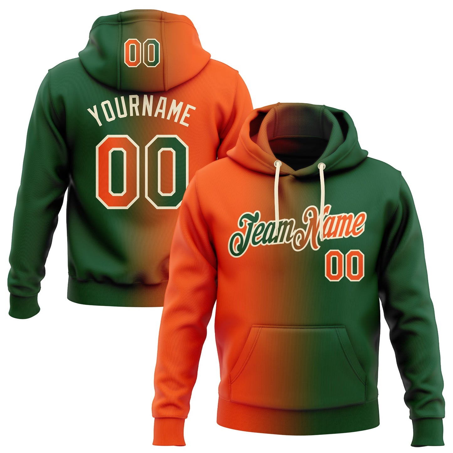 Custom Stitched Green Orange-Cream Gradient Fashion Sports Pullover Sweatshirt Hoodie - Main View