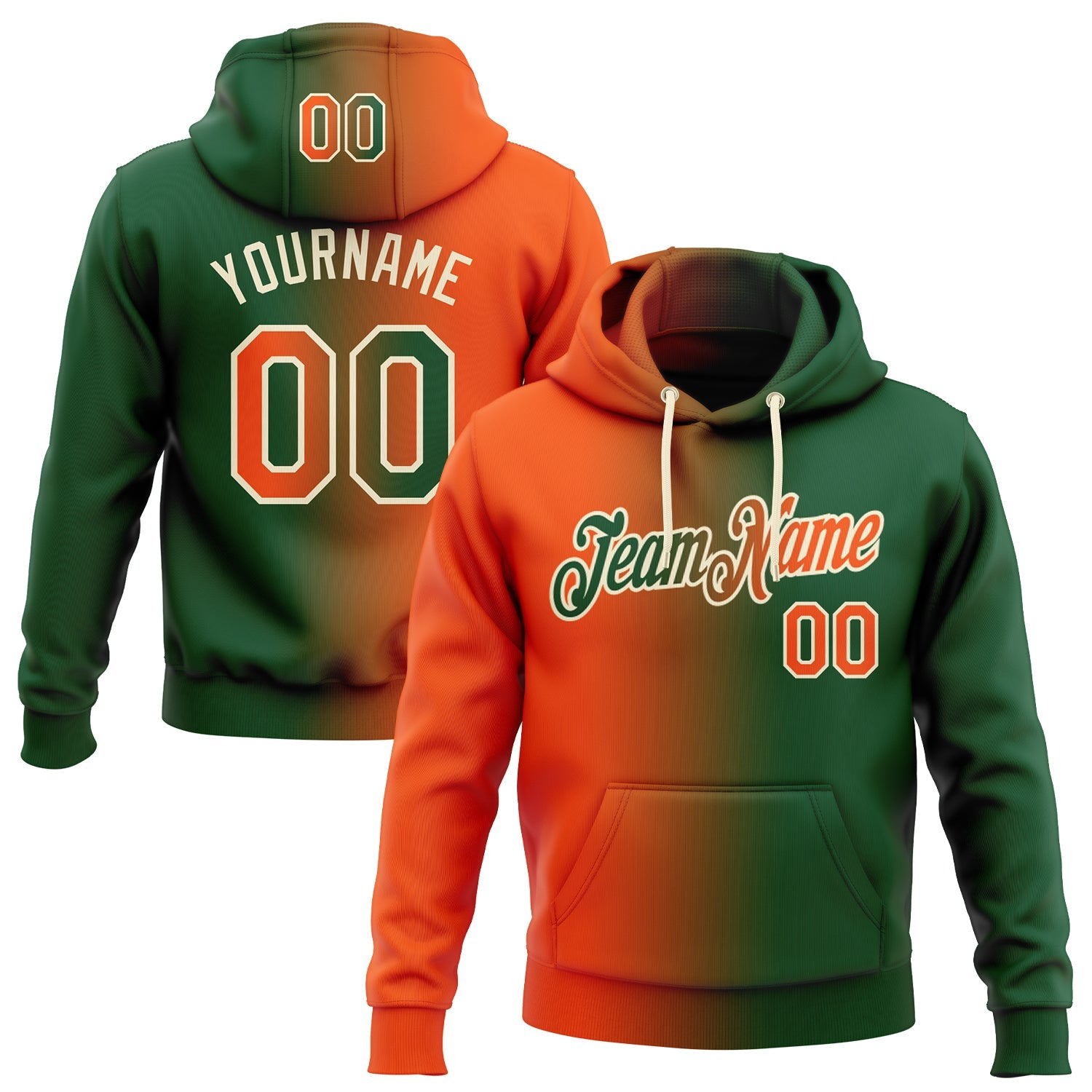 Custom Stitched Green Orange-Cream Gradient Fashion Sports Pullover Sweatshirt Hoodie - Main View