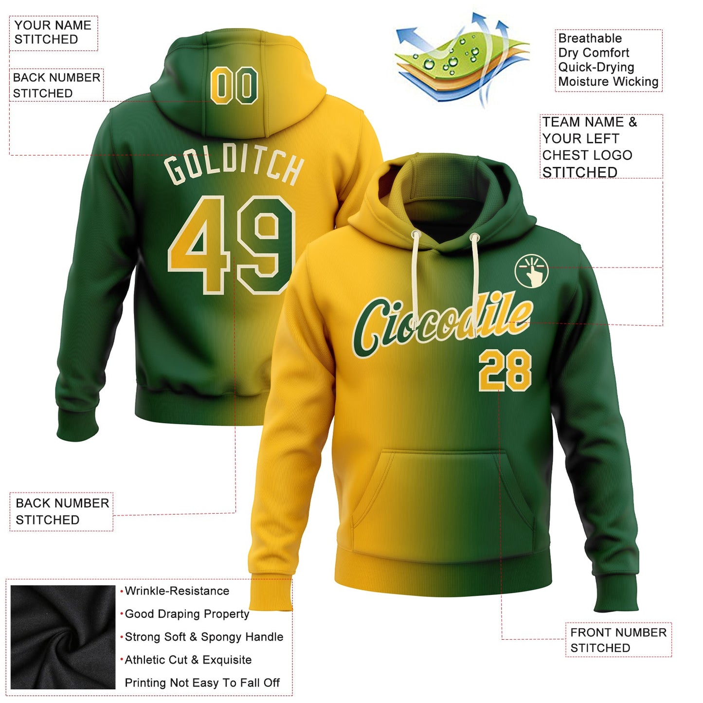 Custom Stitched Green Gold-Cream Gradient Fashion Sports Pullover Sweatshirt Hoodie view 2