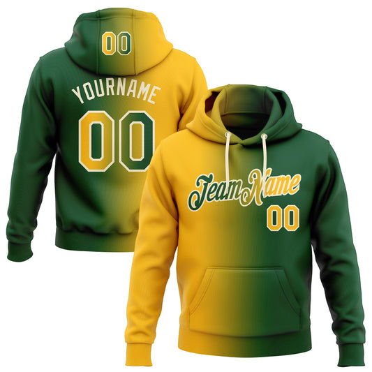 Custom Stitched Green Gold-Cream Gradient Fashion Sports Pullover Sweatshirt Hoodie - Main View