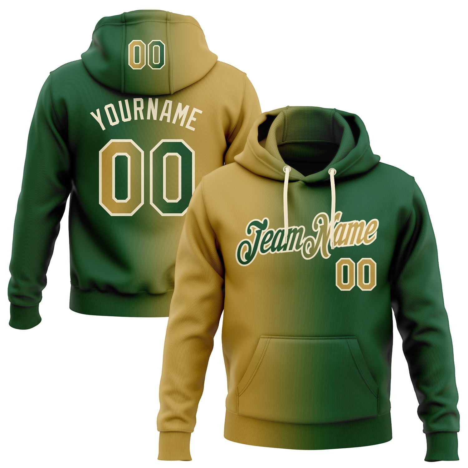 Custom Stitched Green Old Gold-Cream Gradient Fashion Sports Pullover Sweatshirt Hoodie - Main View