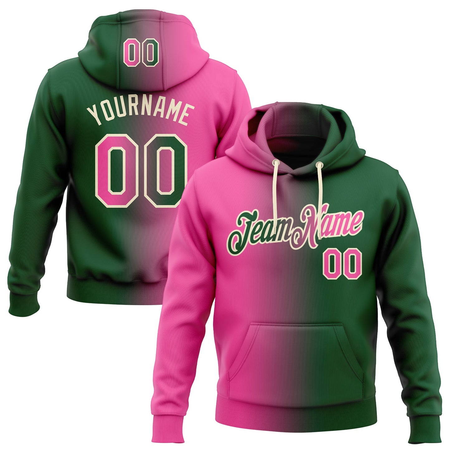 Custom Stitched Green Pink-Cream Gradient Fashion Sports Pullover Sweatshirt Hoodie - Main View
