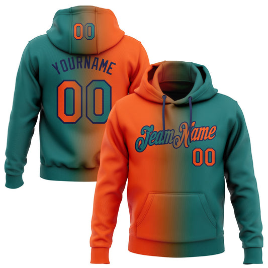 Custom Stitched Teal Orange-Navy Gradient Fashion Sports Pullover Sweatshirt Hoodie - Main View