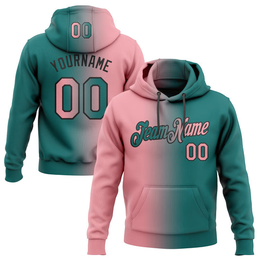 Custom Stitched Teal Medium Pink-Black Gradient Fashion Sports Pullover Sweatshirt Hoodie - Main View
