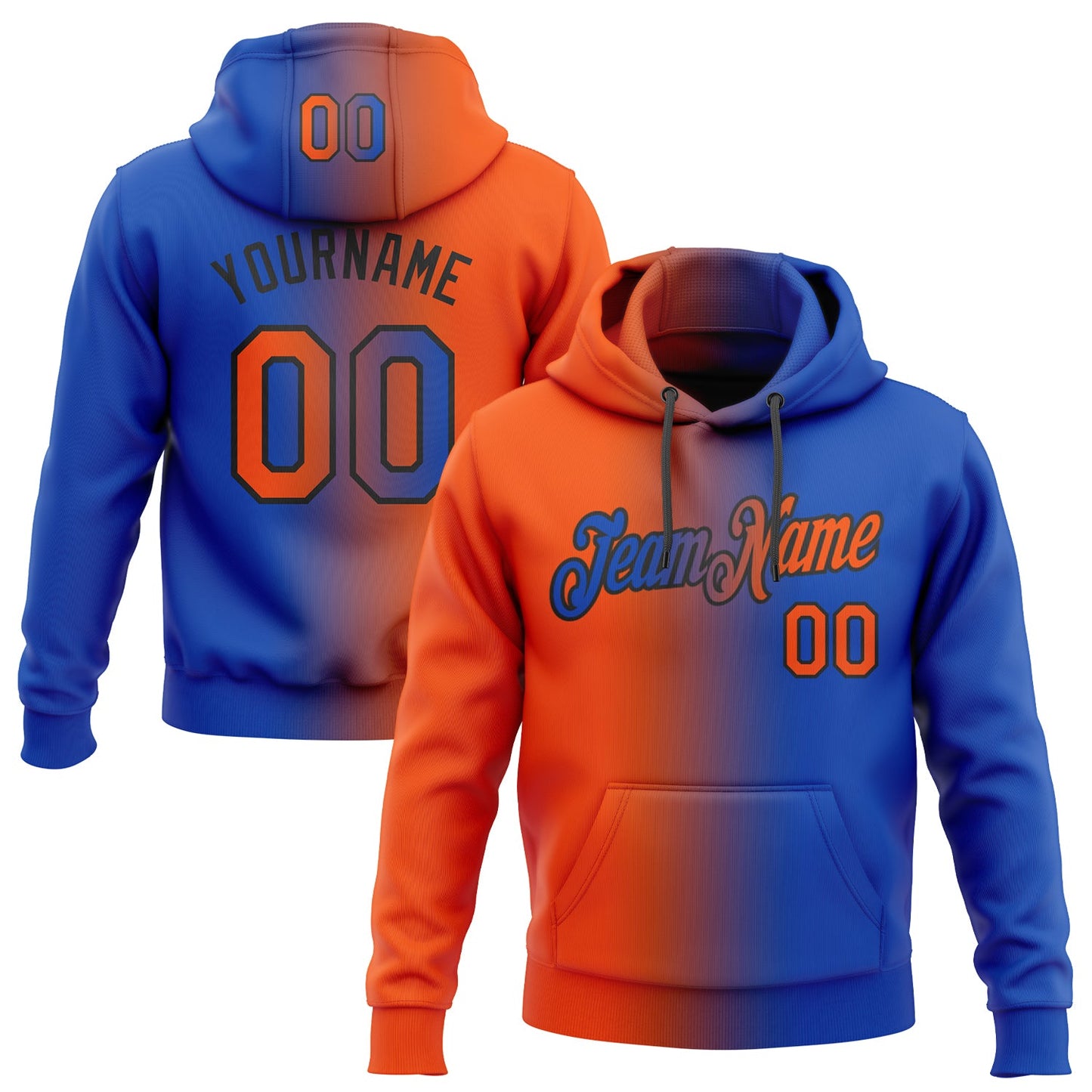 Custom Stitched Thunder Blue Orange-Black Gradient Fashion Sports Pullover Sweatshirt Hoodie - Main View