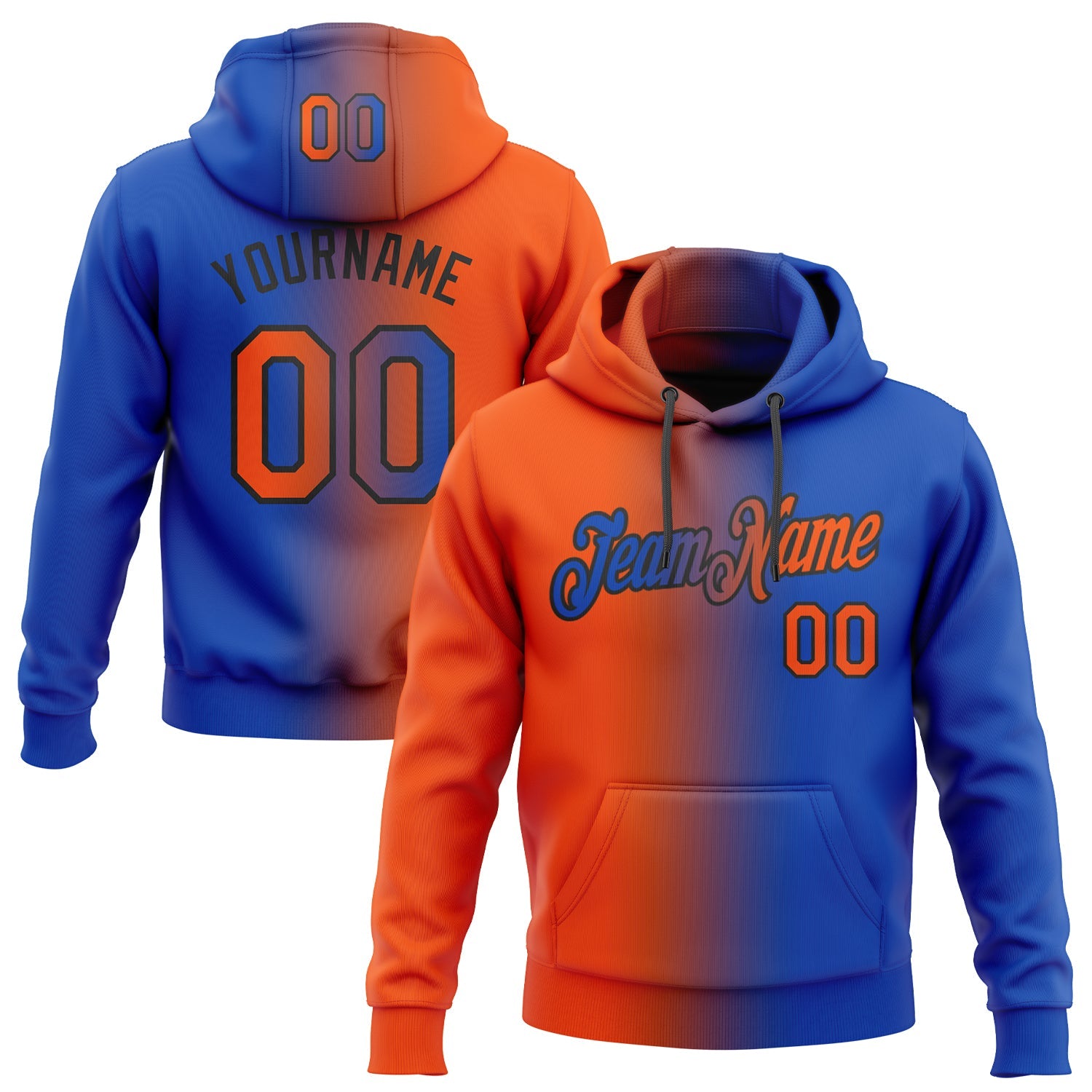 Custom Stitched Thunder Blue Orange-Black Gradient Fashion Sports Pullover Sweatshirt Hoodie - Main View