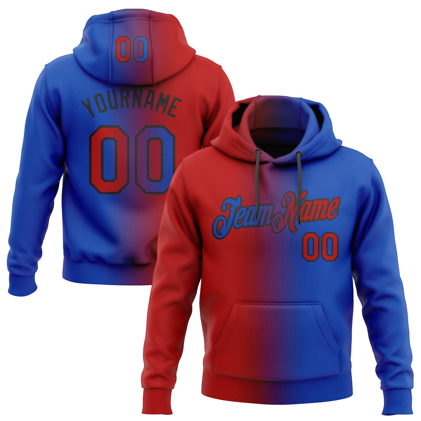 Custom Stitched Thunder Blue Red-Black Gradient Fashion Sports Pullover Sweatshirt Hoodie - Main View
