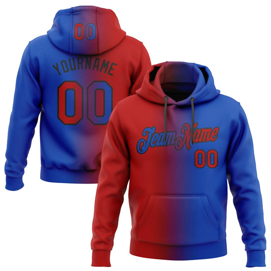 Custom Stitched Thunder Blue Red-Black Gradient Fashion Sports Pullover Sweatshirt Hoodie - Main View