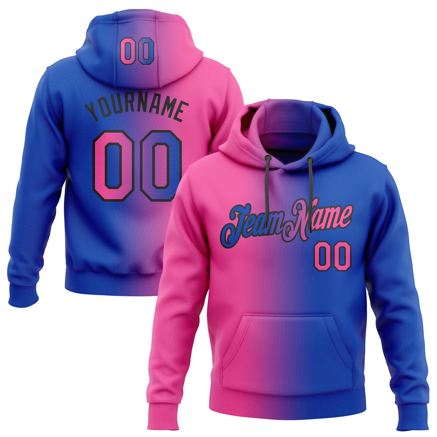 Custom Stitched Thunder Blue Pink-Black Gradient Fashion Sports Pullover Sweatshirt Hoodie - Main View