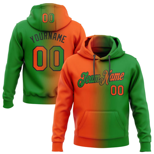 Custom Stitched Grass Green Orange-Black Gradient Fashion Sports Pullover Sweatshirt Hoodie - Main View