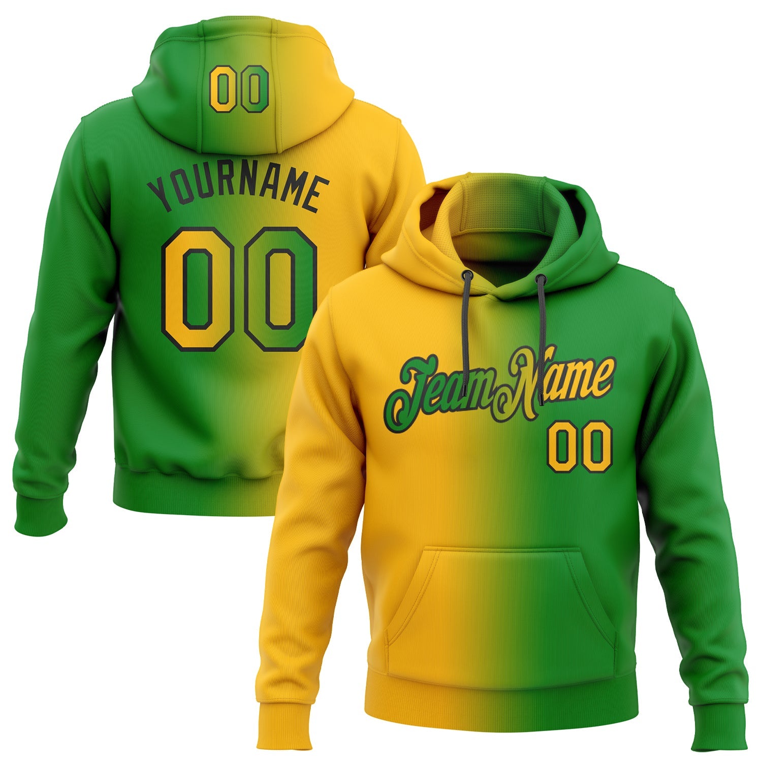 Custom Stitched Grass Green Gold-Black Gradient Fashion Sports Pullover Sweatshirt Hoodie - Main View
