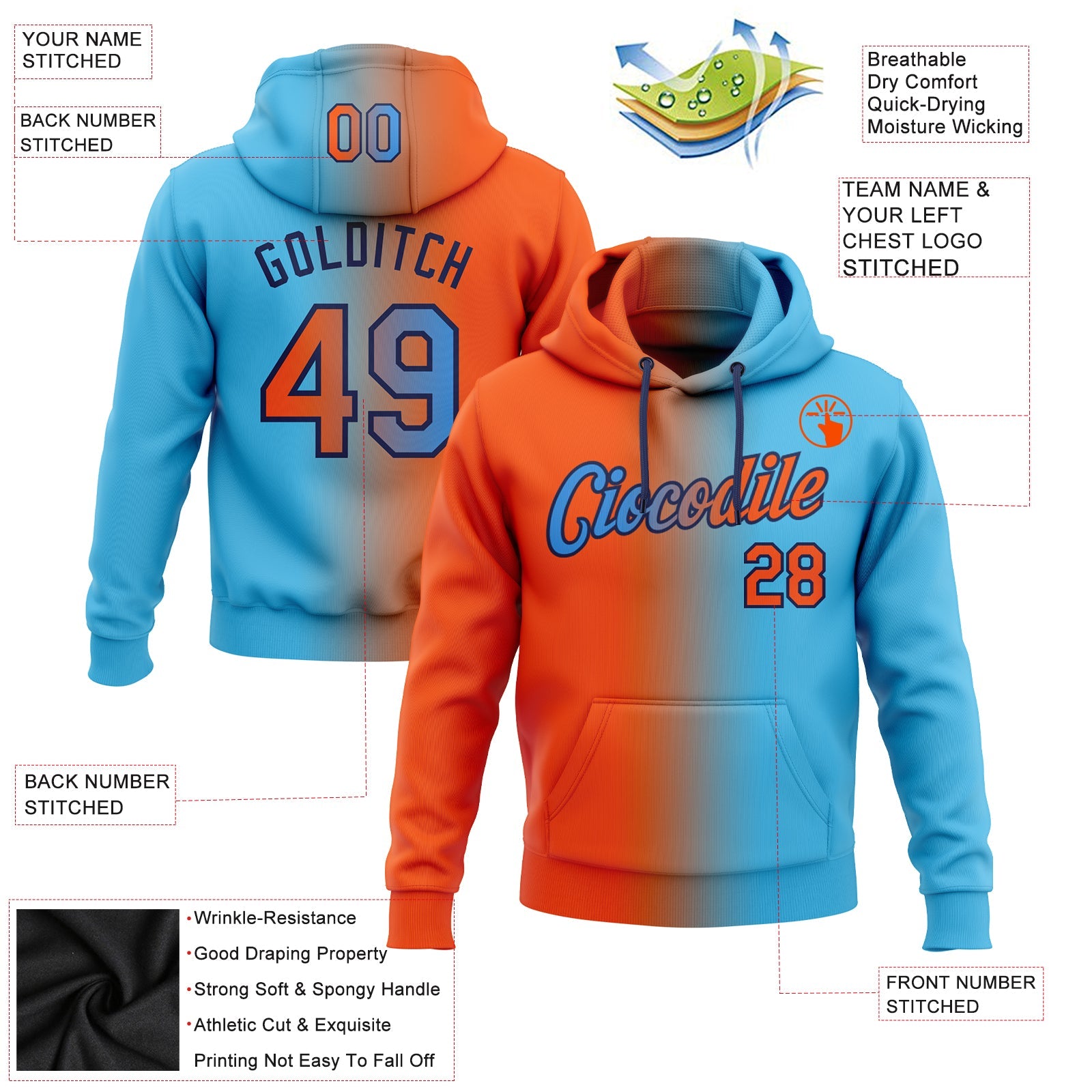 Custom Stitched Sky Blue Orange-Navy Gradient Fashion Sports Pullover Sweatshirt Hoodie view 2