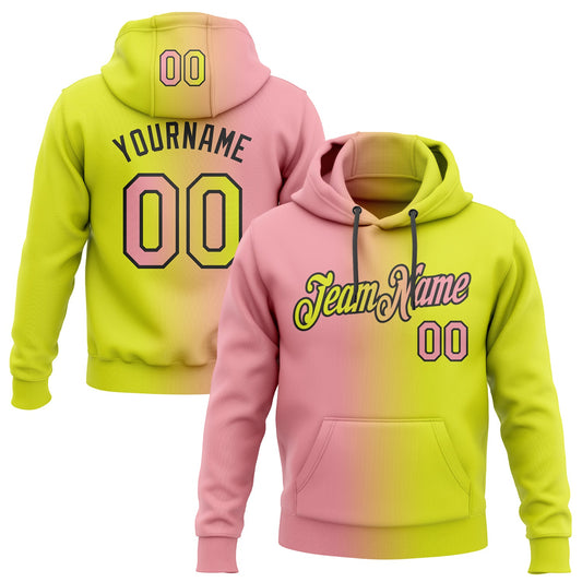 Custom Stitched Neon Yellow Medium Pink-Black Gradient Fashion Sports Pullover Sweatshirt Hoodie - Main View