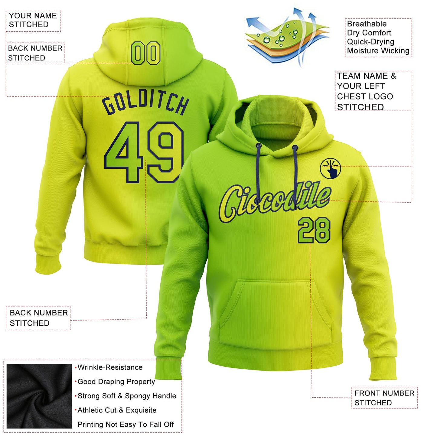Custom Stitched Neon Yellow Neon Green-Navy Gradient Fashion Sports Pullover Sweatshirt Hoodie view 2