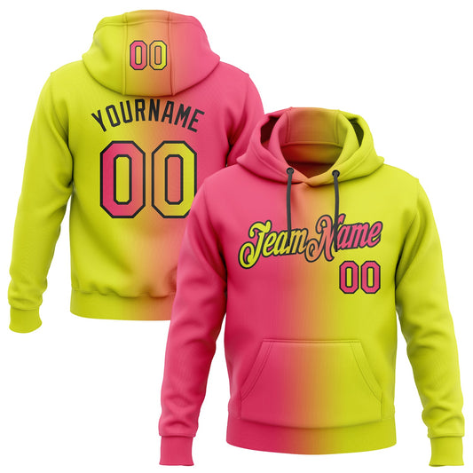 Custom Stitched Neon Yellow Neon Pink-Black Gradient Fashion Sports Pullover Sweatshirt Hoodie - Main View