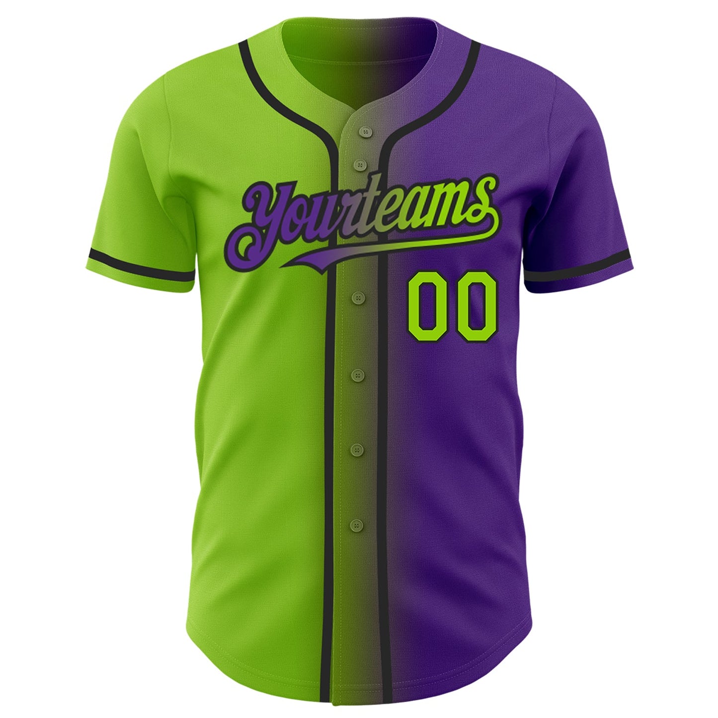 Custom Purple Neon Green-Black Authentic Gradient Fashion Baseball Jersey view 2
