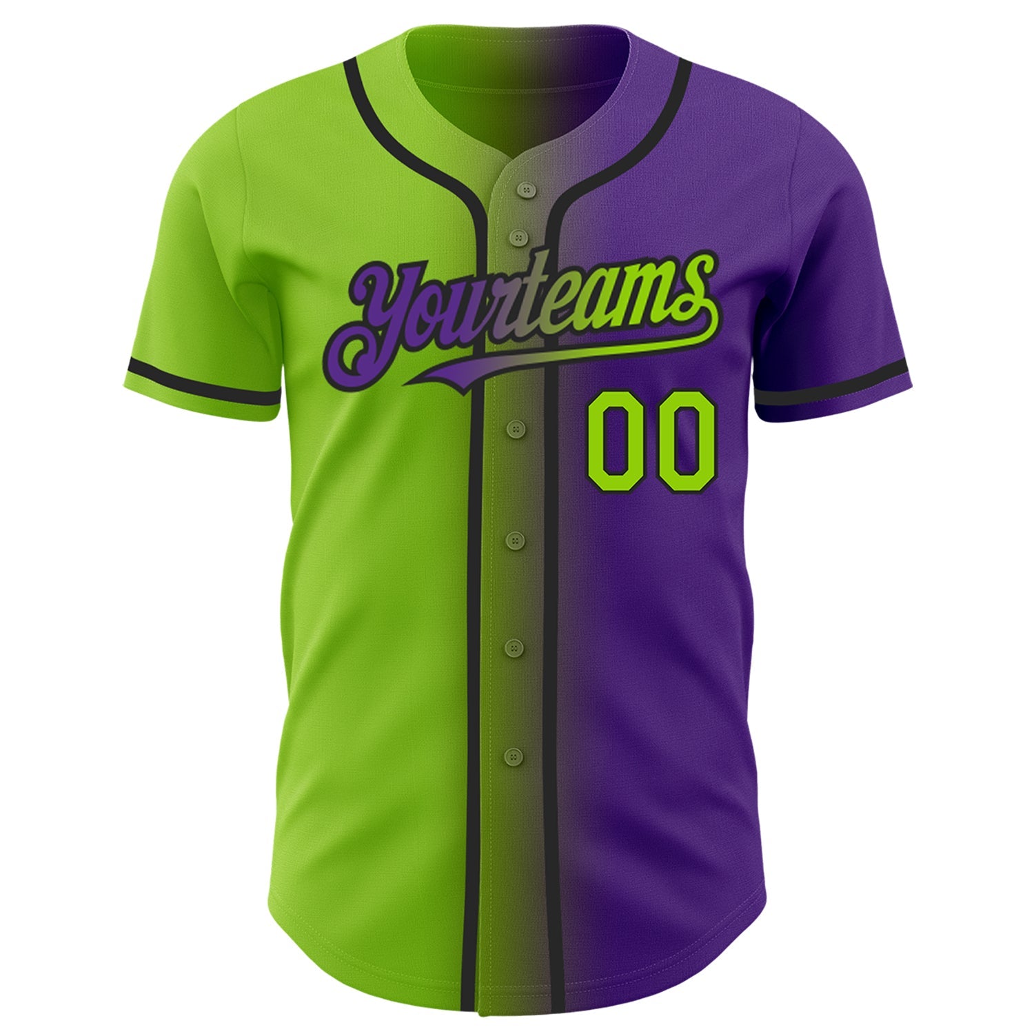 Custom Purple Neon Green-Black Authentic Gradient Fashion Baseball Jersey view 2