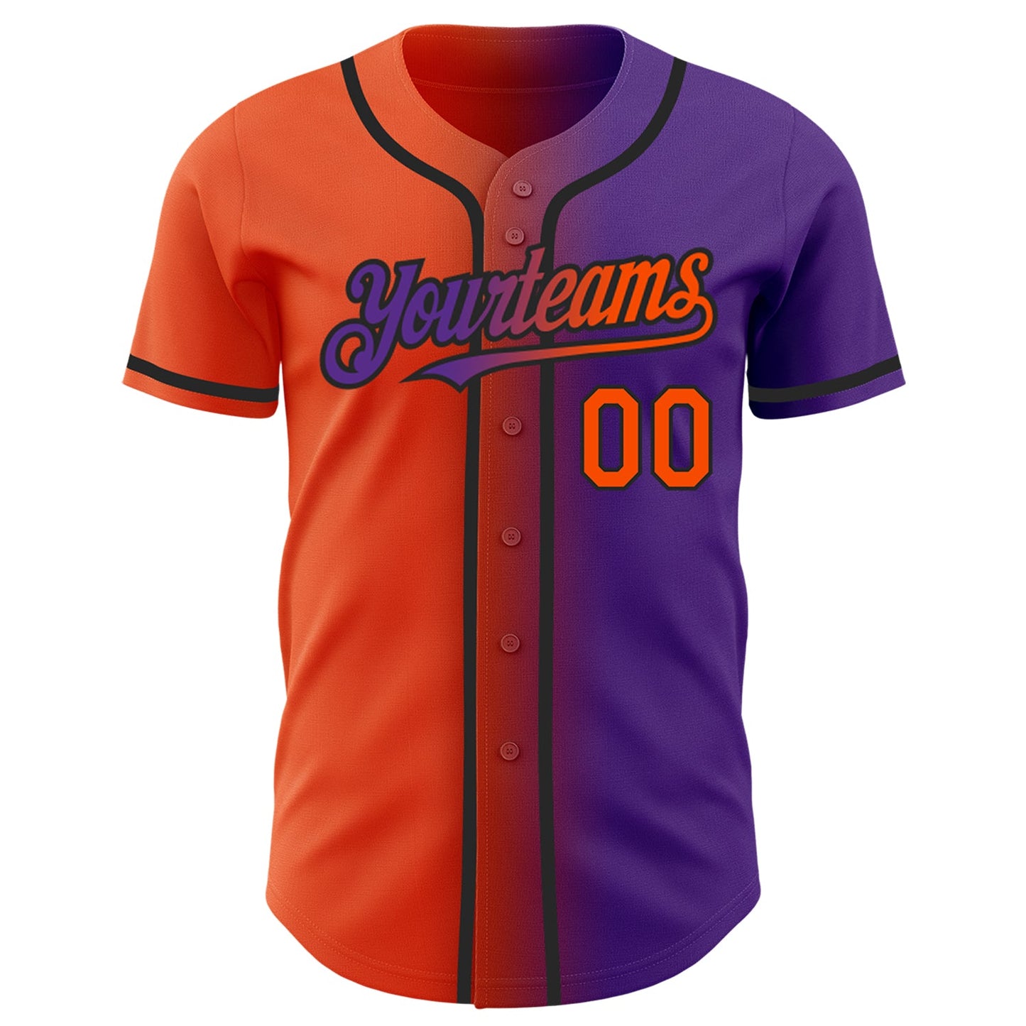 Custom Purple Orange-Black Authentic Gradient Fashion Baseball Jersey view 3