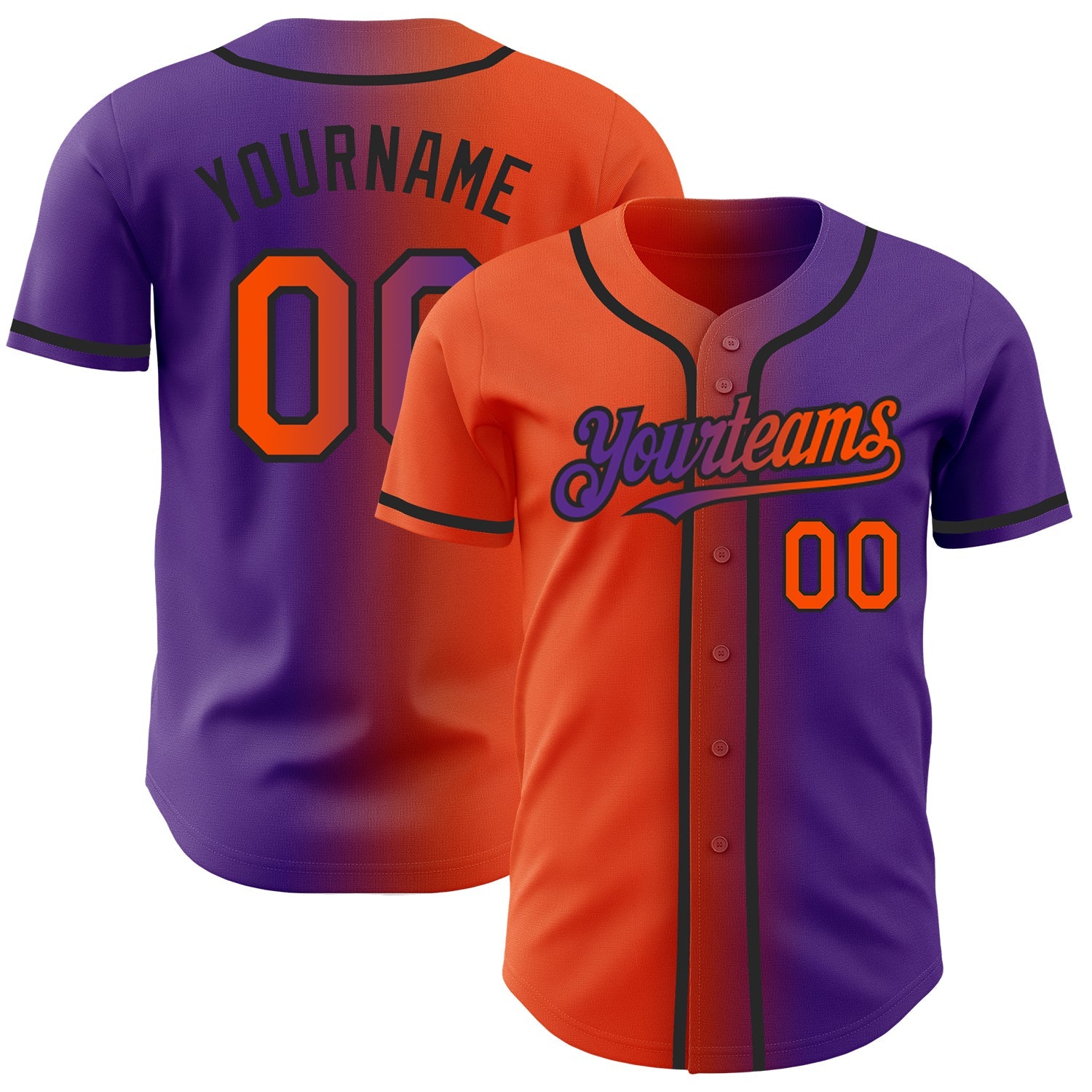 Custom Purple Orange-Black Authentic Gradient Fashion Baseball Jersey - Main View