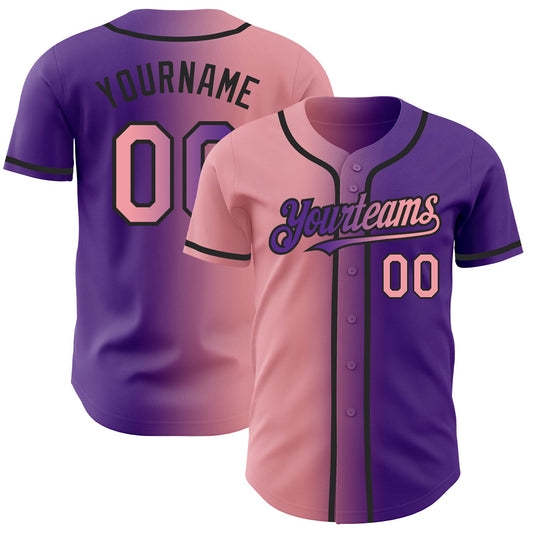 Custom Purple Medium Pink-Black Authentic Gradient Fashion Baseball Jersey - Main View