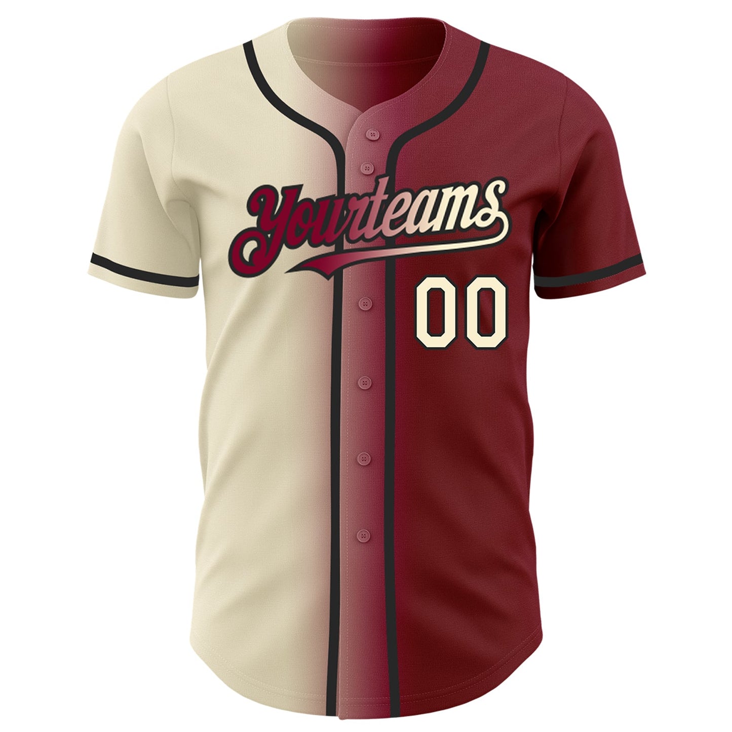 Custom Maroon Cream-Black Authentic Gradient Fashion Baseball Jersey view 2