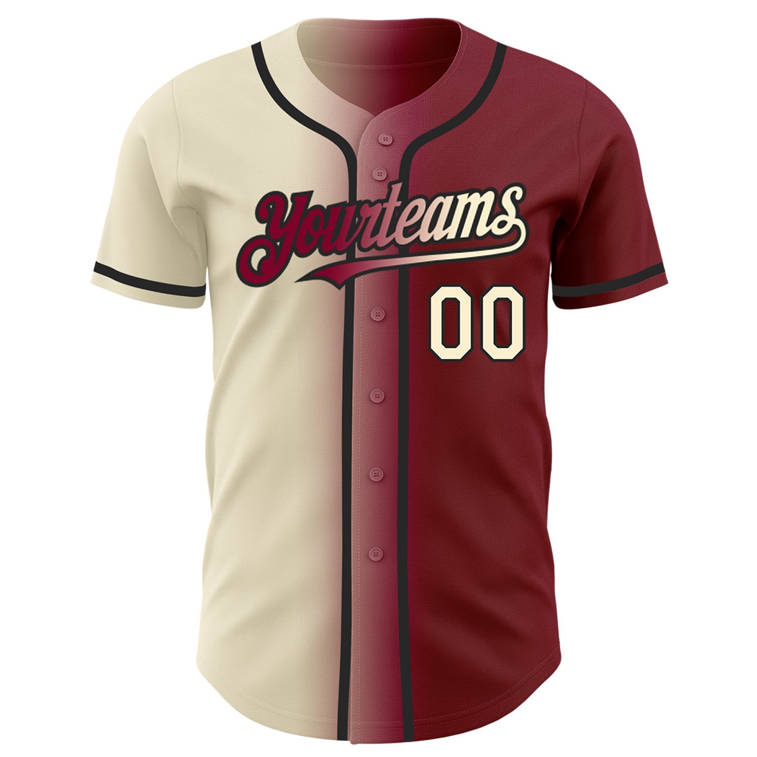 Custom Maroon Cream-Black Authentic Gradient Fashion Baseball Jersey view 2