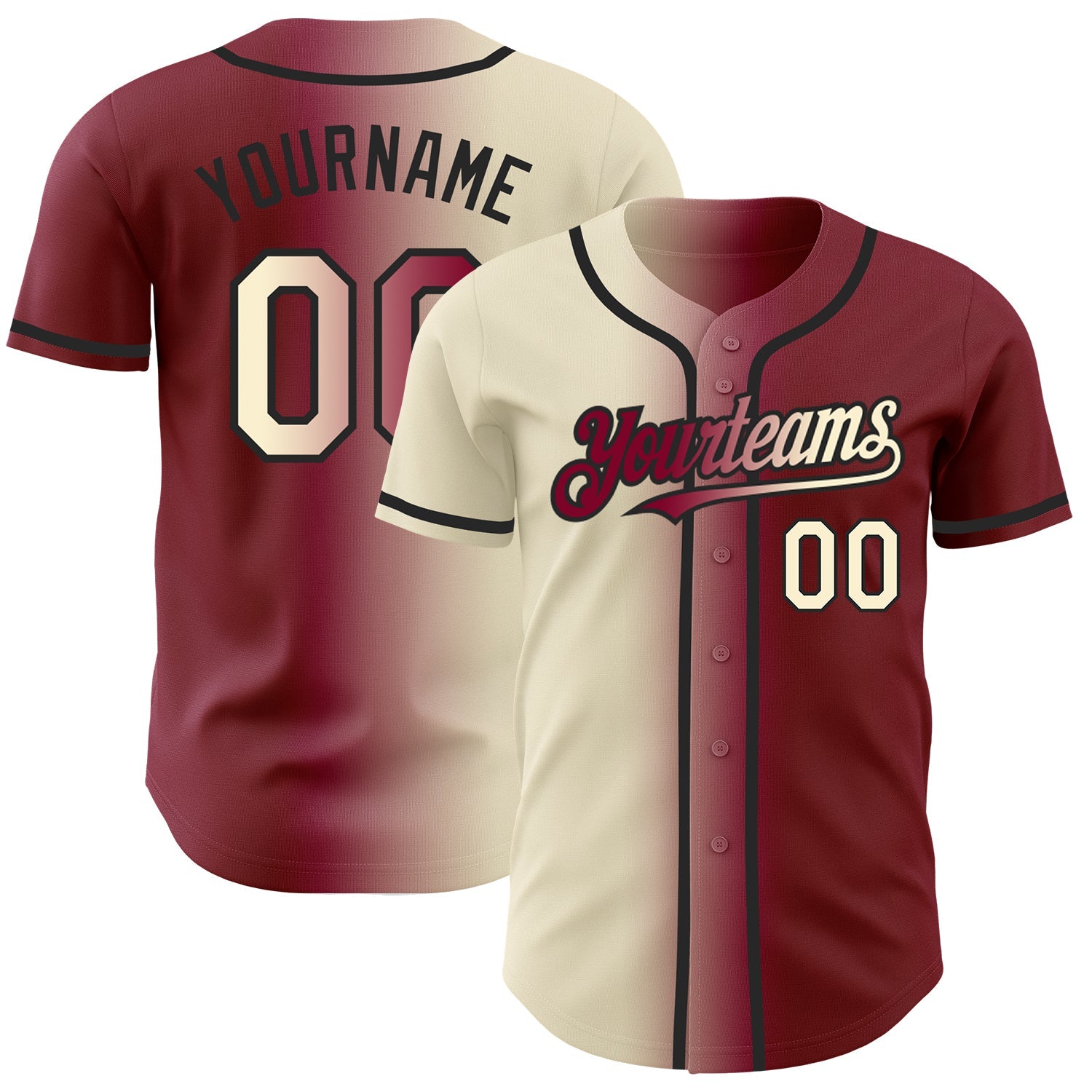 Custom Maroon Cream-Black Authentic Gradient Fashion Baseball Jersey - Main View