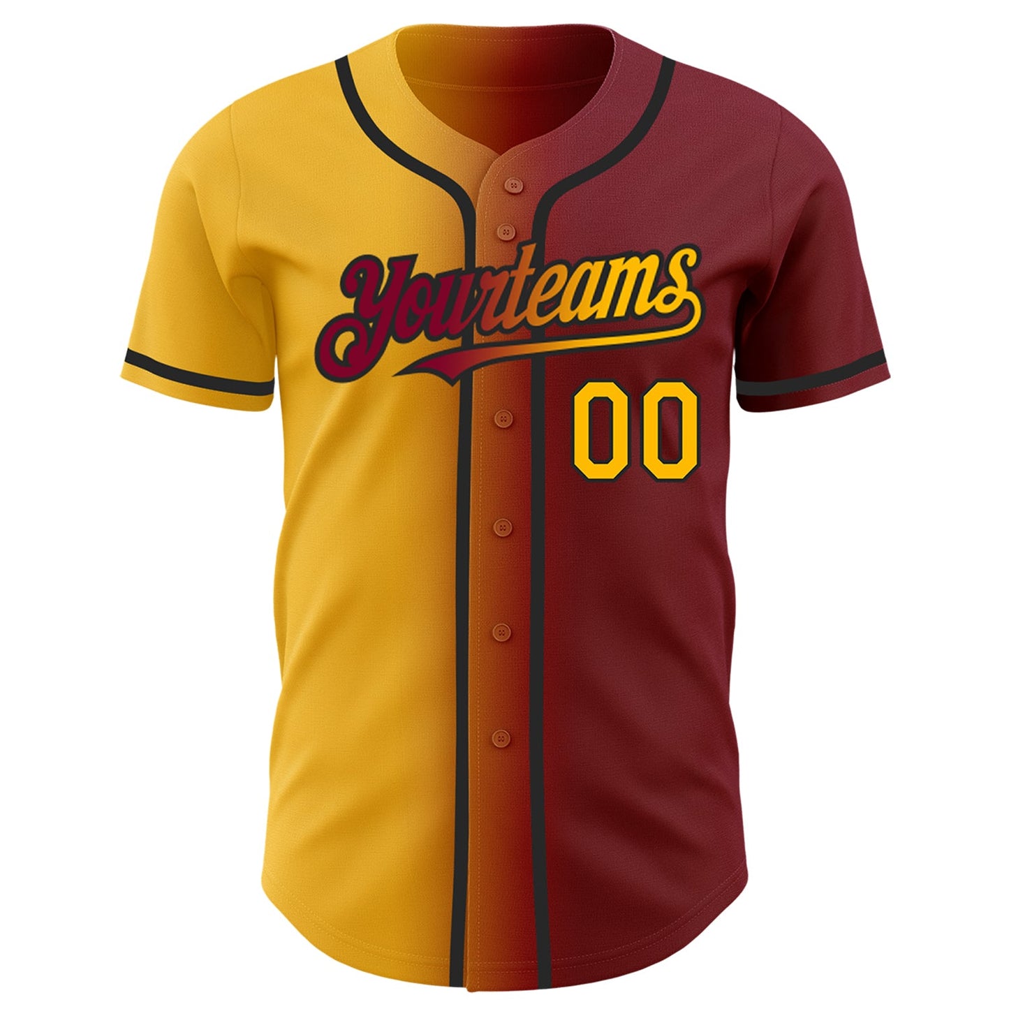 Custom Maroon Gold-Black Authentic Gradient Fashion Baseball Jersey view 3