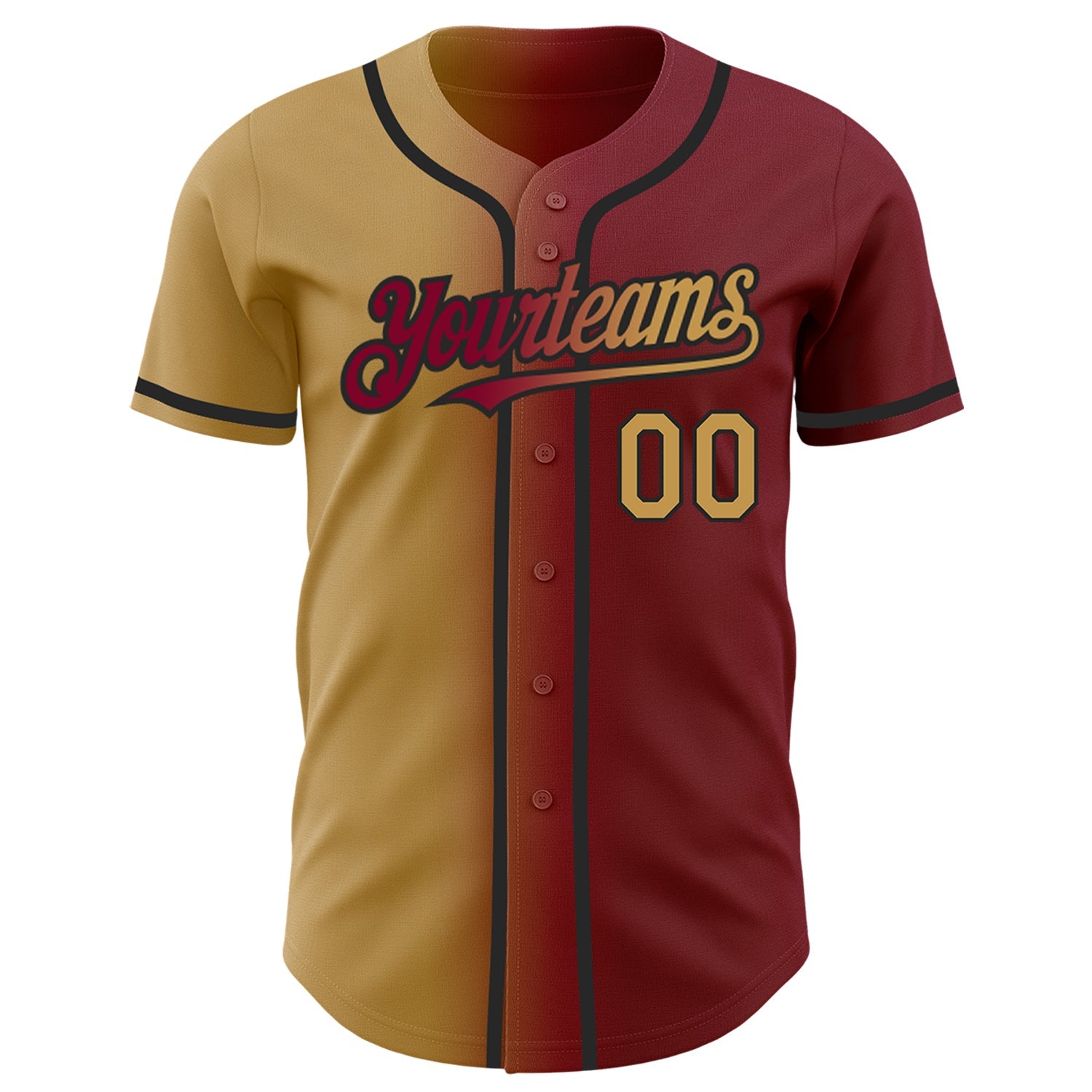 Custom Maroon Old Gold-Black Authentic Gradient Fashion Baseball Jersey view 2