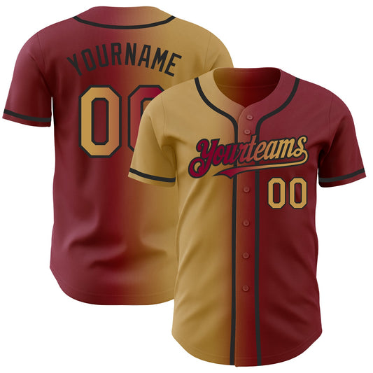 Custom Maroon Old Gold-Black Authentic Gradient Fashion Baseball Jersey - Main View