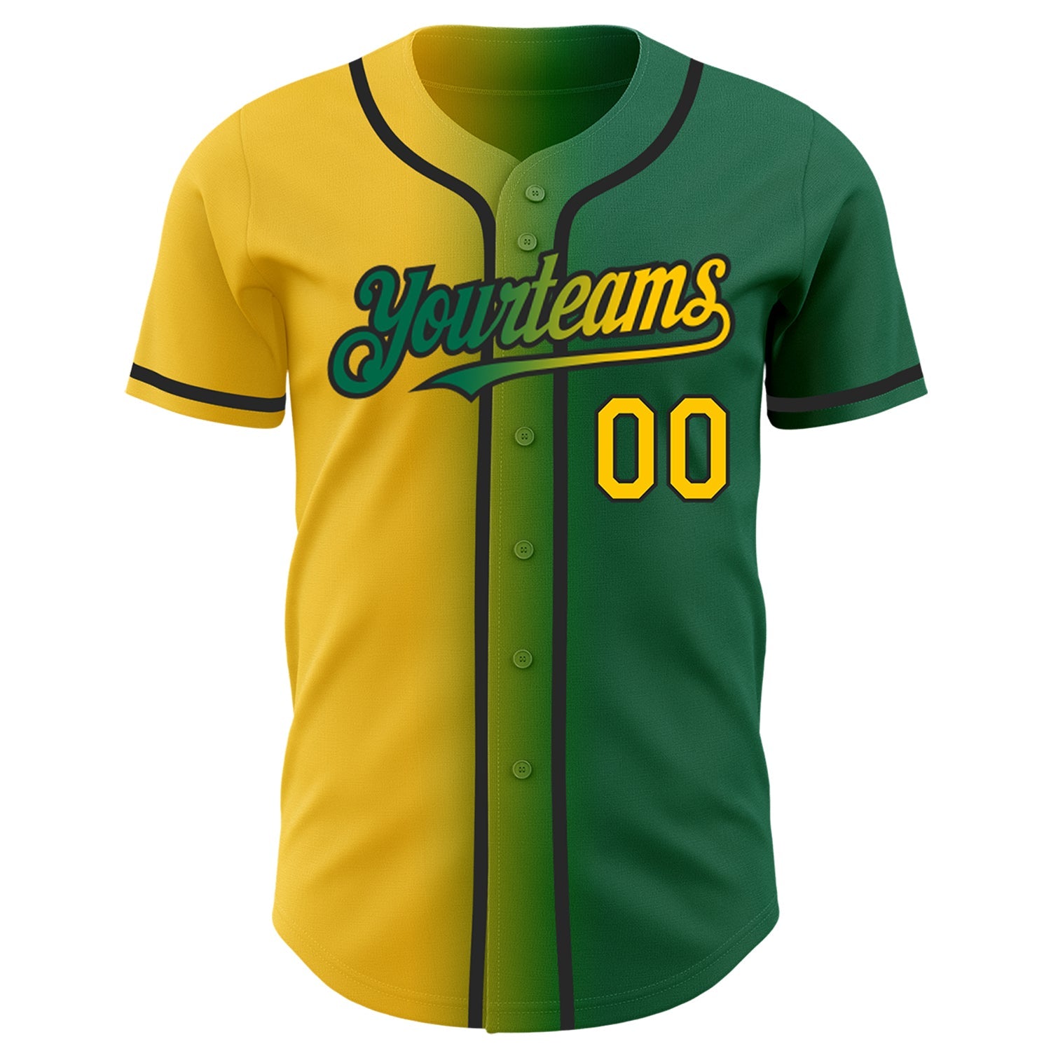 Custom Kelly Green Yellow-Black Authentic Gradient Fashion Baseball Jersey view 2