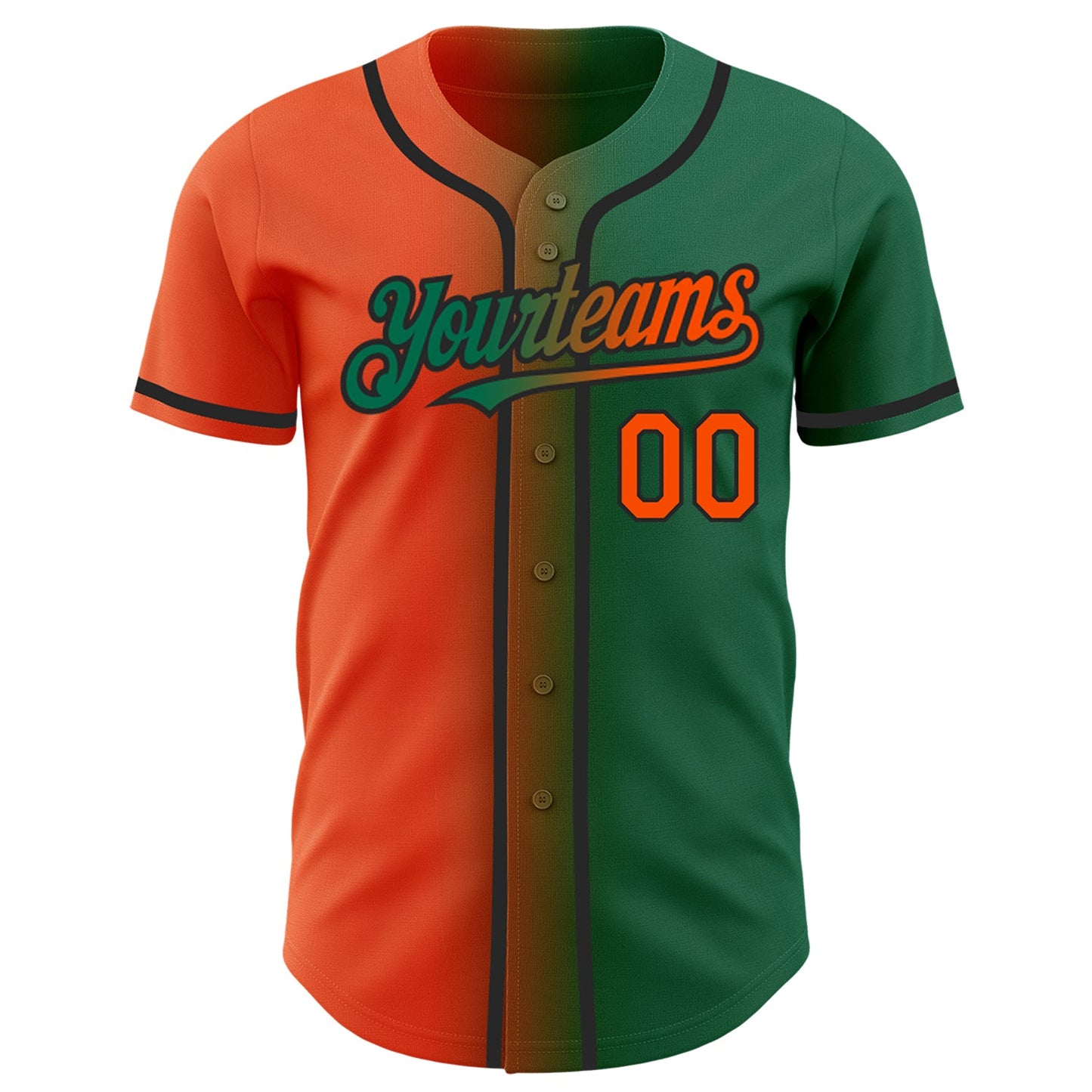 Custom Kelly Green Orange-Black Authentic Gradient Fashion Baseball Jersey view 2