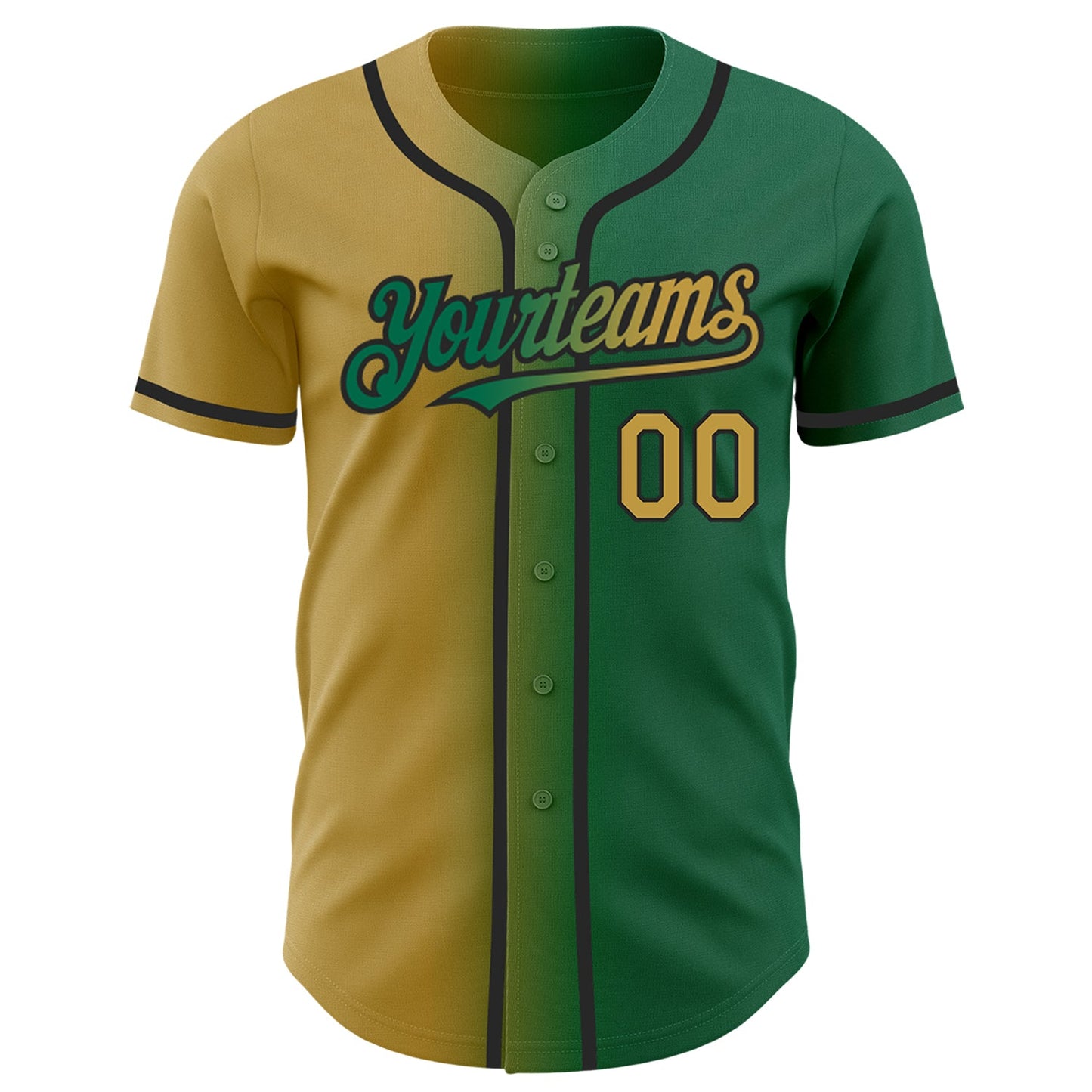 Custom Kelly Green Old Gold-Black Authentic Gradient Fashion Baseball Jersey view 2