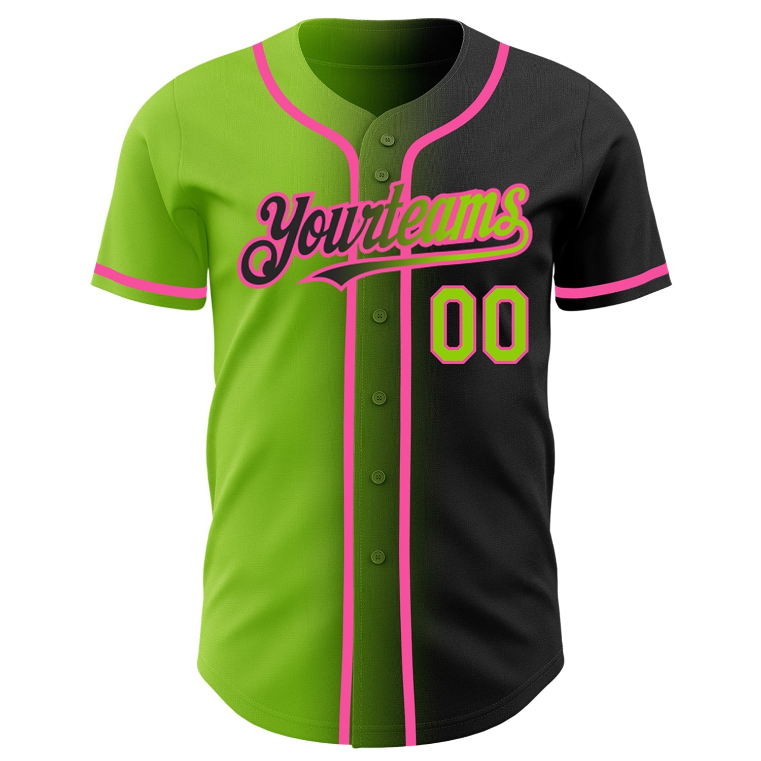 Custom Black Neon Green-Pink Authentic Gradient Fashion Baseball Jersey view 2