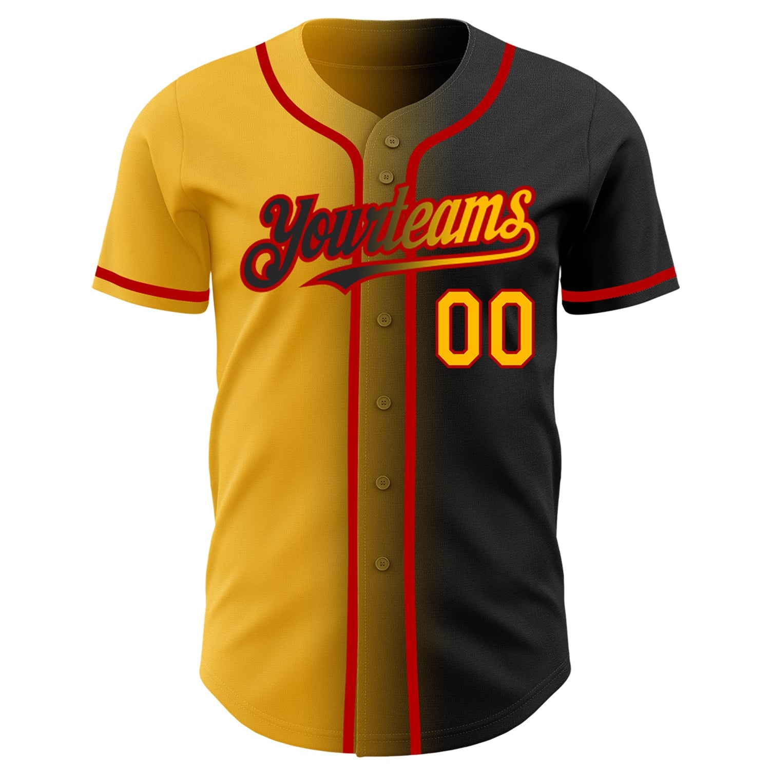 Custom Black Gold-Red Authentic Gradient Fashion Baseball Jersey view 2